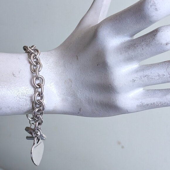 Tiffany & Co. Sterling Silver 925 Blank Heart Tag Toggle Charm Rolo Bracelet P - Picture 8 of 8